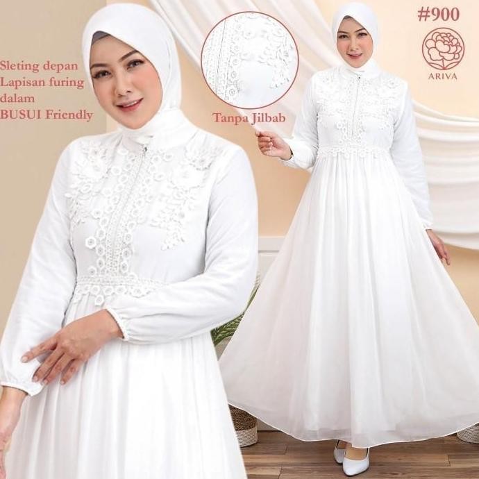 Gamis Putih Muslim Wanita Dress Brukat Lebaran Haji Umroh Manasik 900