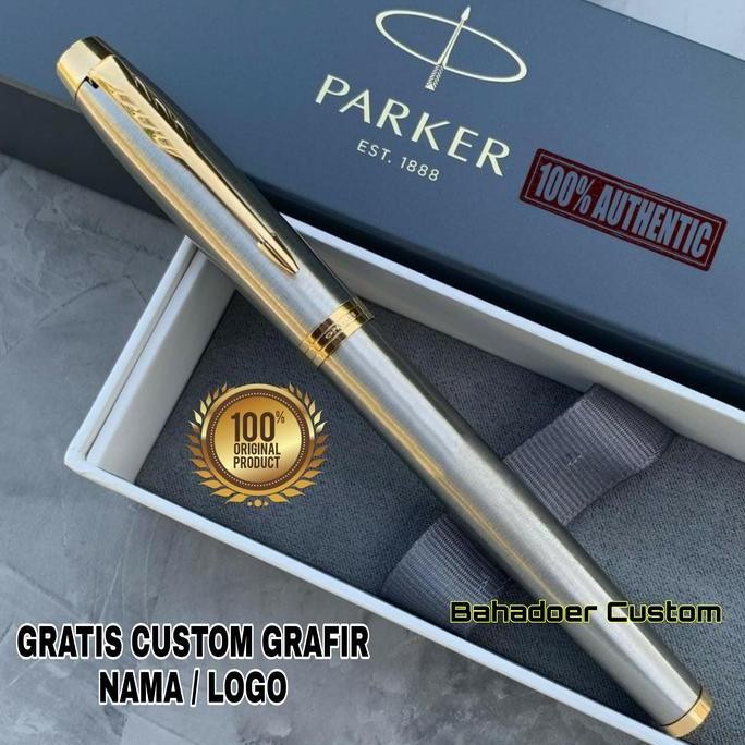 

tersedia pulpen parker im brushed metal - original + gratis custom grafir nama
