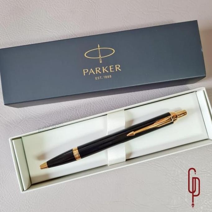 

tersedia pulpen parker im black gold trim - klip emas ballpoint original