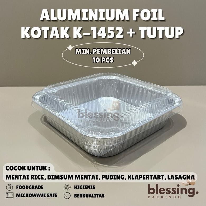 Bisa Cod Aluminium Foil Kotak Besar + Tutup K-1452 Tempat Mentai Dimsum Mentai Rice Pasta Spagheti B