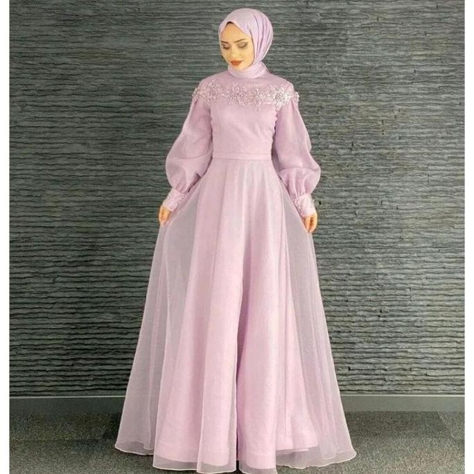 DRESS PESTA FULL ORGANZA MIX BORDIR TIMBUL Kondangan