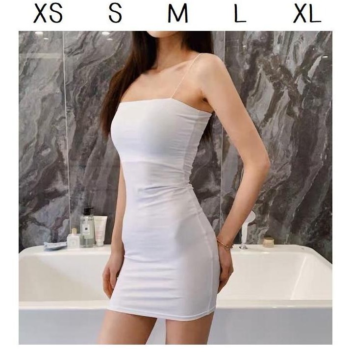 Bodycon mini dress gaun putih hitam 2 tali bridesmaid pesta kondangan