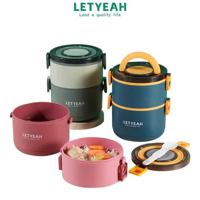 New LETYEAH Lunch Box Double Layer 1600ml | Kotak Bekal Anti Bocor + Sendok