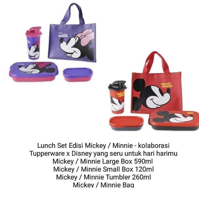 New Tupperware Minnie Mickey Lunch Set Free Tas Kotak Makan Anak