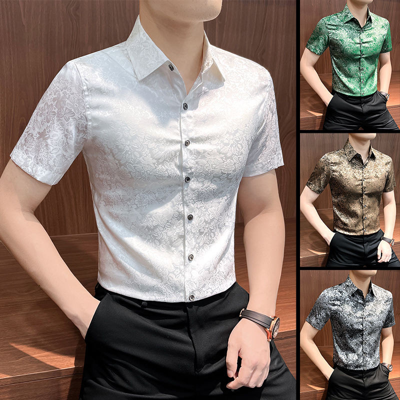 Men's Floral Shirt Short Sleeve Summer Ice Silk High-End Cool Printed Top2025New Floral Shirt for Me