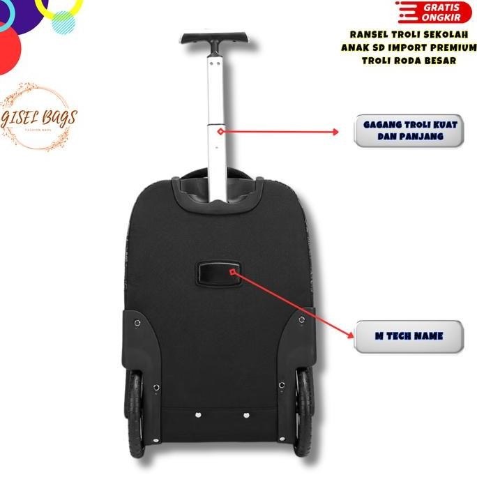 Tas Trolley Anak Sekolah Laki Laki & Perempuan Usb Roda Besar Sd Smp Waterproof