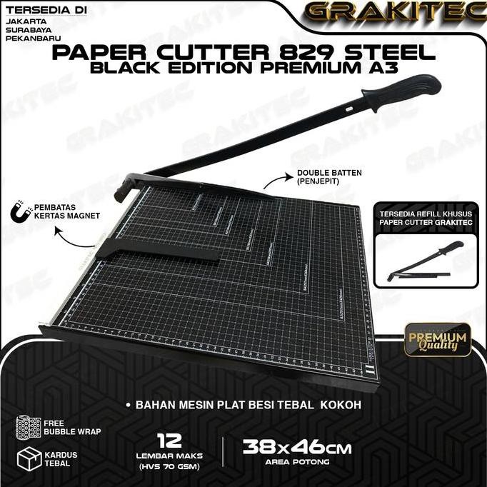 

GRAKITEC PAPER CUTTER A3 ( ALAT POTONG KERTAS ) PEMOTONG KERTAS ALAT POTONG /MESIN PEMOTONG KERTAS HVS, STICKER, DOS, PVC ID CARD, YELLOW BOARD, ART PAPER, VINYL, BONTAX, CAMEL, KERTAS FOTO A5, A4, F4, B4 ORIGINAL DAN TERPERCAYA