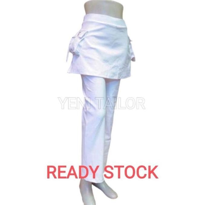 celana rok senam wanita kantong putih bahan polyester spandex