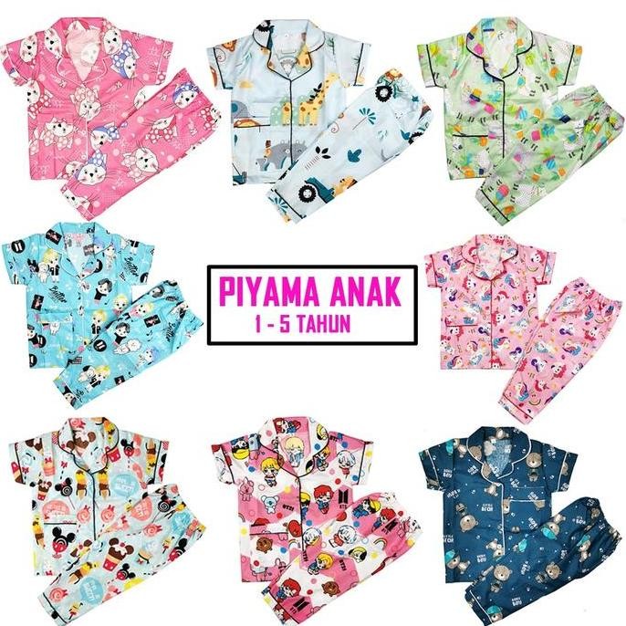 Piyama Anak Balita 1 S/D 4 Tahun Lengan Pendek Motif Cute Full Bisban Katun Mikro