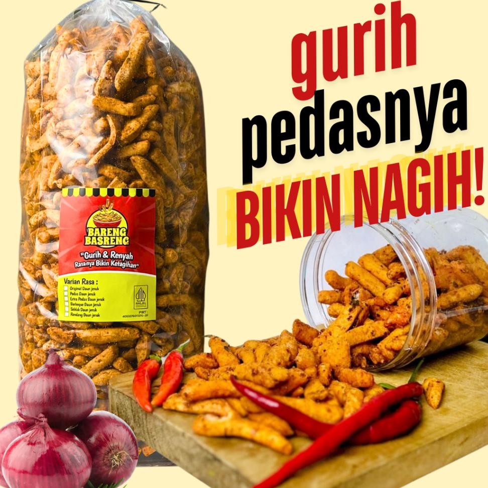 

Camilan Basreng 2Kg 1 Kg Extra Pedas Gurih Daun Jeruk Renyah Kriuk Baso Goreng Rempah