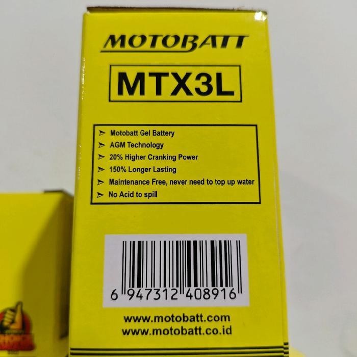 Aki Yamaha New Rx King Motobatt Mtx3L Aki Kering/Aki Gel Original Dan Terpercaya