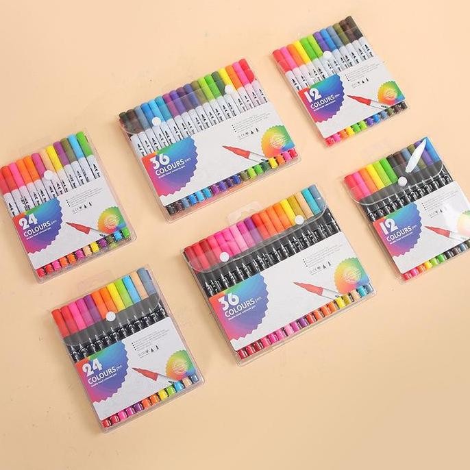 

Spidol Warna Set 12/36/60/100/120 Spidol Brush Pen 2 Tips Spidol Set Marker Drawing Pen