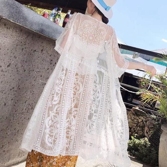 [ Vorry Long Outer ] Fit Size M-XL Fashion Wanita Luaran Cantik Baju Pantai Menerawang Casual Kasual