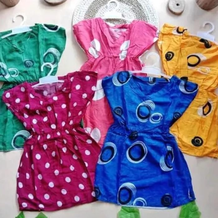 2 Pcs Daster Manohara Anak Cewek Perempuan Usia 1 Sampai 3 Tahun Model Kerah V Neck Pinggang Kerut K
