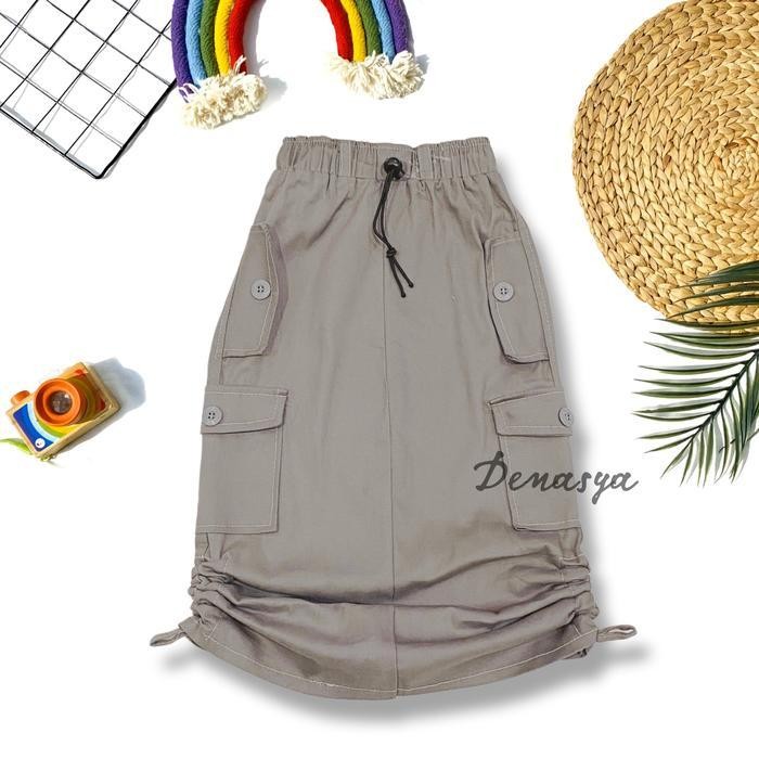 Bts Rok Cargo Anak Perempuan Kekinian / Rok Cargo Katun Serut Anak 1-12 Tahun / Rok Panjang Anak Per