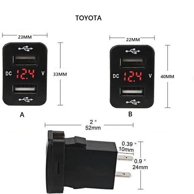 CHARGER VOLT TOYOTA CAR CHARGER MOBIL USB SLOT VOLT METER AKI