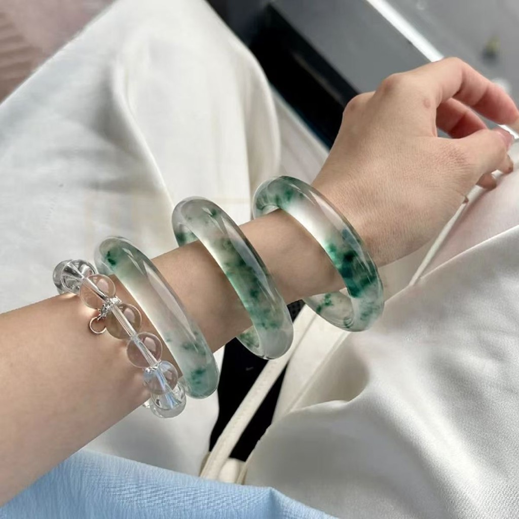 Gelang Wanita Jadeite Kuarsa Jadeite Bunga Mengapung Es Tinggi Jade Dulong Alami Murni Warna Es Biji