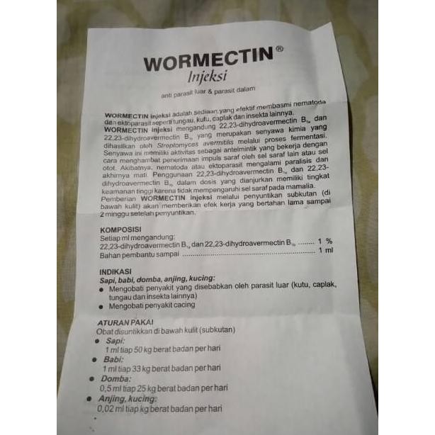 WORMECTIN 20 ML OBAT SCABIES KUTU JAMUR KELINCI KUCING WORMECTIN 20ML murah