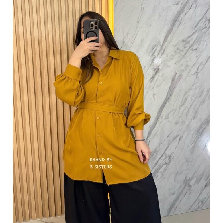 Baru - 3sisters - Atasan Kemeja Belt Premium Fashion Blouse Muslim Wanita ~