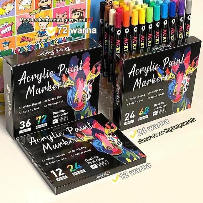 

SPIDOL WARNA SET ACRYLIC MARKER DUAL HEAD WATERCOLOR DRAWING PEN 24/48/72 QUICK-DRYING SPIDOL AKRILIK ORIGINAL DAN TERPERCAYA