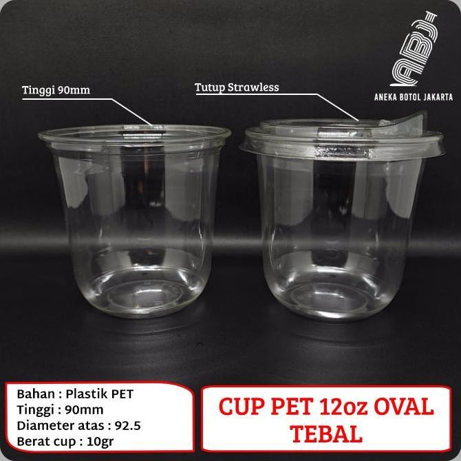 Original Cup Plastik PET 12oz Oval Tebal Gelas Plastik Minuman Dingin Kekinian