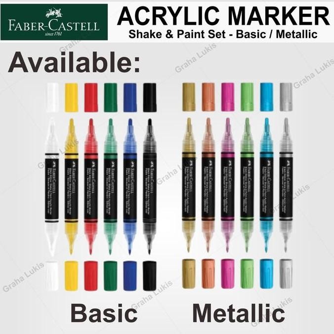 

FABER CASTELL SHAKE AND PAINT ACRYLIC MARKER CLASSIC / METALLIC - BLACK EDITION SET 6 ORIGINAL DAN TERPERCAYA