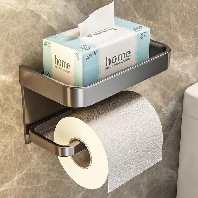 

Tempat Kertas Toilet Dengan Rak, Aluminium Tissue Roll Holder Dengan Rak Penyimpanan Handphone Untuk Kamar Mandi Modern