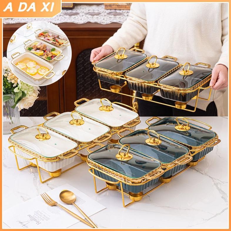 Ready Prasmanan Sultan 3In1 Gandeng Keramik Tebal Wadah Makanan Mewah Pink Hitam Putih Gold Rak Besi