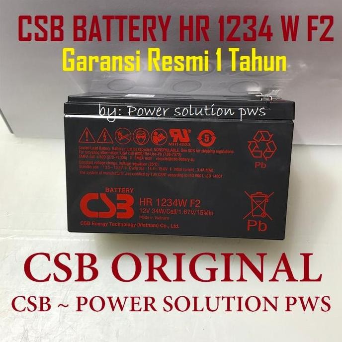 Battery Baterai Aki Csb Hr 1234 W F2 12V 34W Hr1234W F2 Batt Ups Apc