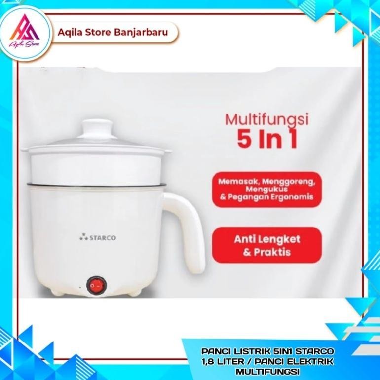 Panci Listrik Multifungsi 1,8 Liter Starco / Panci Elektrik Serbaguna / Panci Kukus Anti Lengket 5in