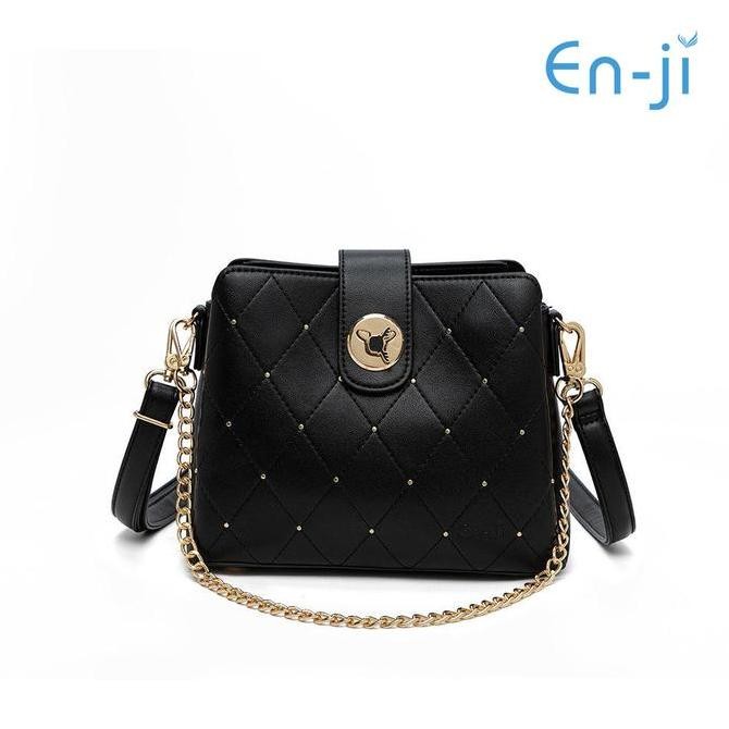terbaru en-ji soran shoulder bag black - tas selempang wanita hitam kekinian