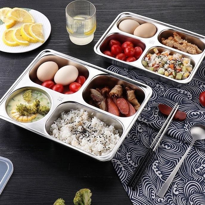 Bisa Cod Piring Stainless 304/316 - Food Tray 3/4/5 Sekat Untuk Kantin, Catering, Anak & Dewasa - Pr