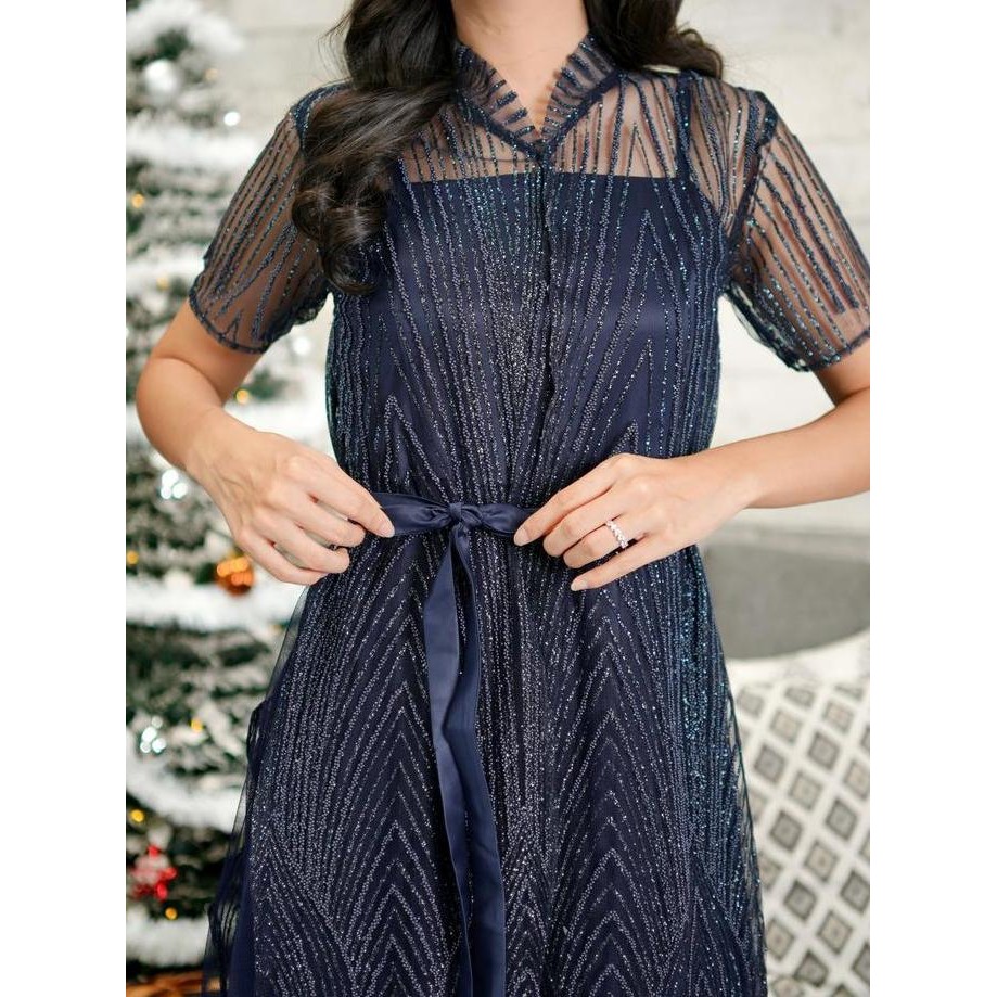 Miss Nomi - Mikha Dress Pesta Baju Kondangan Anggun Formal Panjang Tile Wanita Gaun Satin Simple Pen