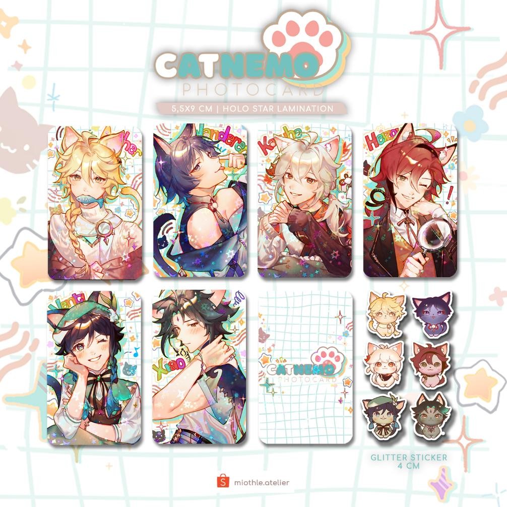 Bas-12 Genshin Impact Catnemo Photocard Sticker Wanderer Scaramouche Kazuha Xiao Venti Heizou Aether