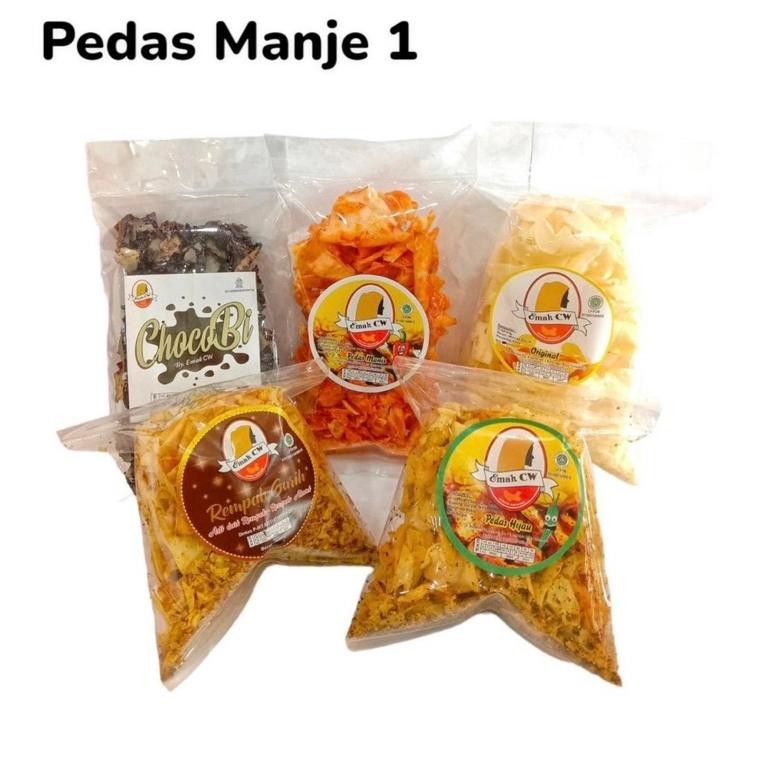 

5 Pcs Paket Keripik Singkong Menje 1 ( ChocoBi, Pedas Manis, , Rempah Gurih, Pedas Hijau )