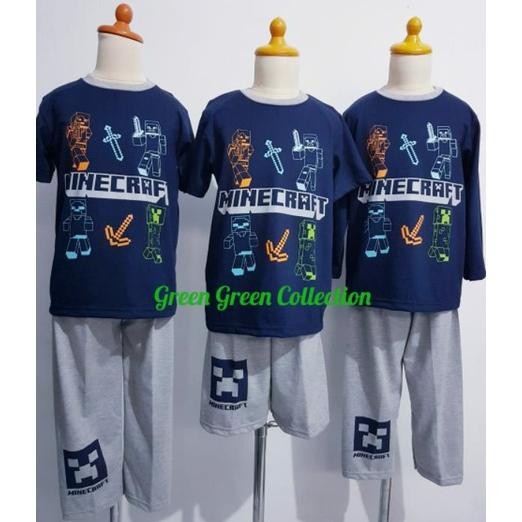 Piyama Stelan Kaos Anak Cowok Minecraft Tulisan