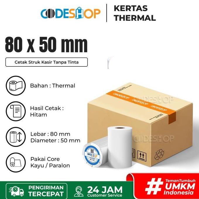 

TERBARU - 1 Dus - Kertas Thermal Codeshop 80x50 mm Struk Kasir Printer