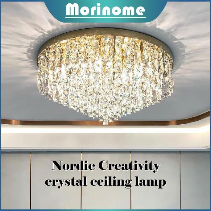 Lampu Gantung Hias Plafon Modern Kristal Emas Dandelion