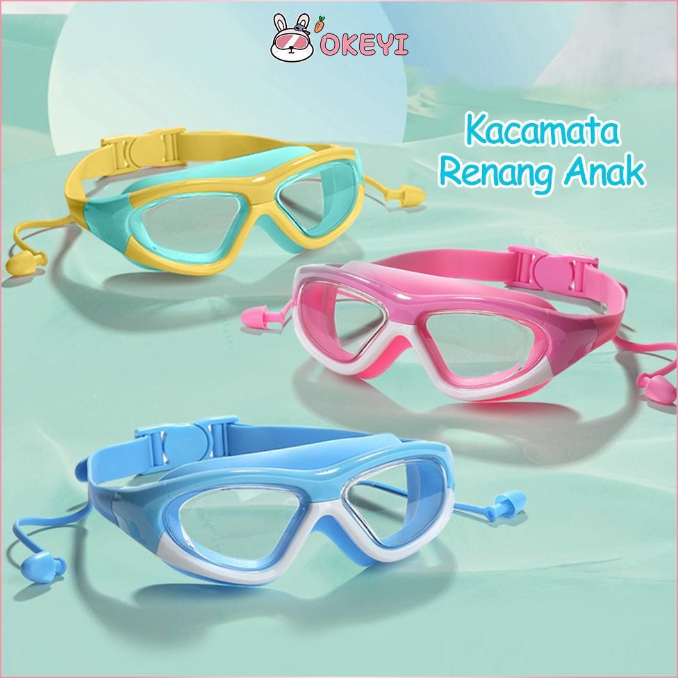 OKEYI Kacamata Renang Snorkling Anak 3-15 Tahun Kacamata Renang Anak Anti Fog Degan Pelindung Teling