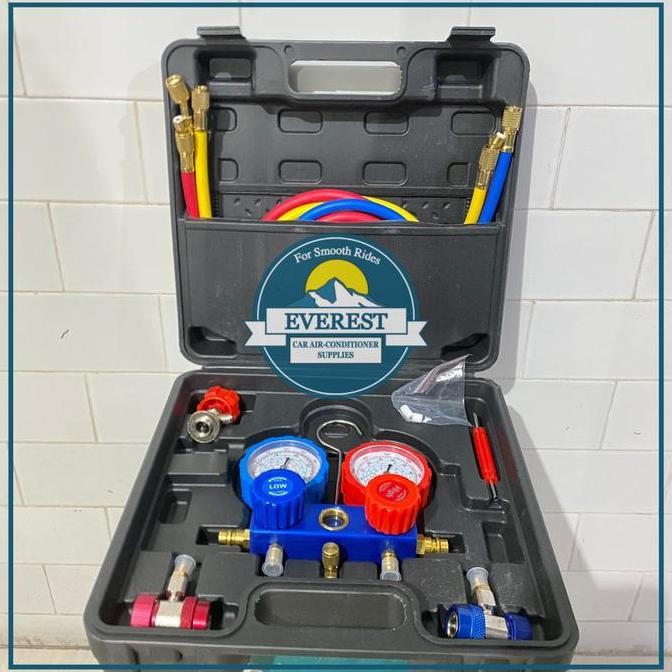 METERAN AC MANIFOLD GAUGE ALAT CEK AC MOBIL KOMPLIT FULL SET
