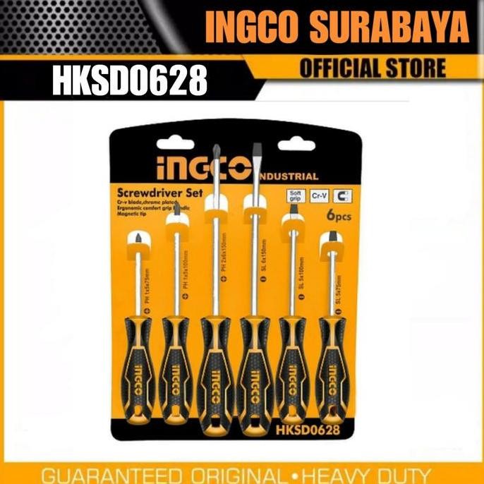 INGCO HKSD0628 OBENG SET GAGANG KARET MAGNET SCREWDRIVER SET 6 PCS