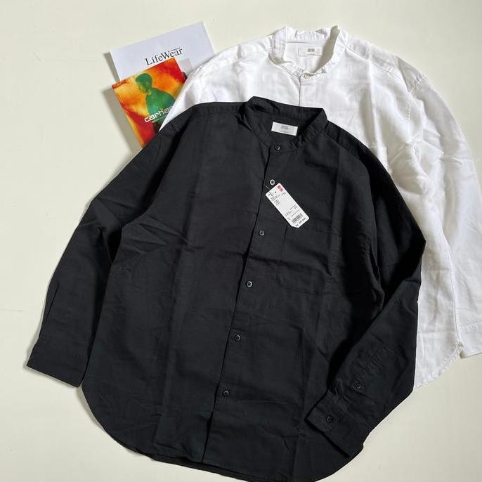 Murah Sale Uniqlo Kemeja Pria Linen Kerah Tegak