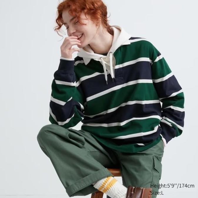 Murah Men Kaos Polo Rugger Garis Lengan Panjang Pria Jastip Uniqlo Sale