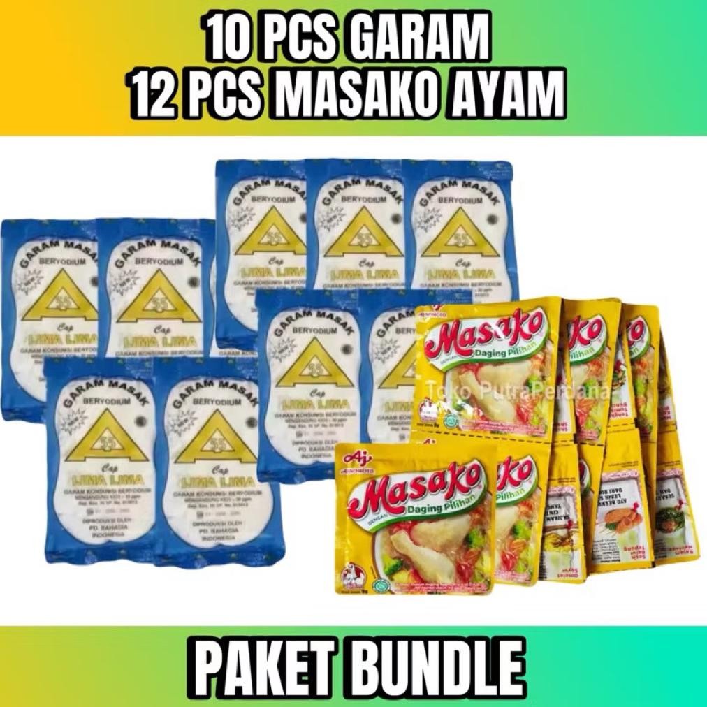 

(Terbaru) PAKET HEMAT 10 PCS GARAM 100gr + 12 PCS / 1 LUSIN MASAKO RASA SAPI UKURAN 8GR PENYEDAP RASA Masakan Instan Ayam (Terlaris)