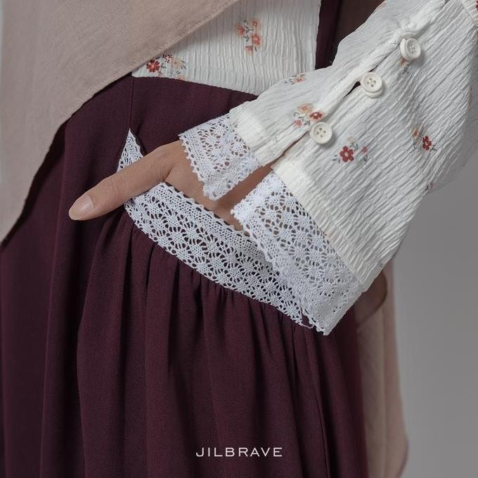JILBRAVE Risya Dress Gamis Baju Raya Lebaran Feminine Kombinasi Motif Bunga Elegant Chic Look FT