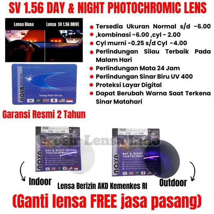 Lensa Kacamata NOYA SV 1.56 Bluecromic Day and Night Vision / Drive