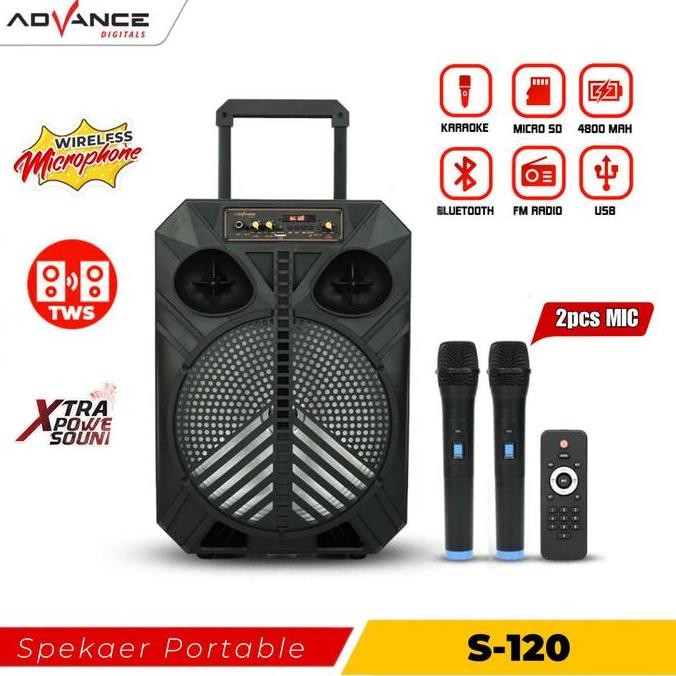 Smart HomeAdvance Speaker Bluetooth karaoke portable+2xmic Wireless TWS 12inch 120