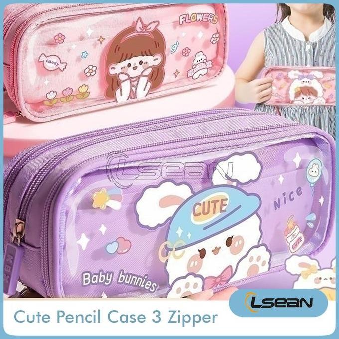 

Baru Tempat Pensil Korea Kartun Lucu 3 Resleting Zipper Kapasitas Besar Multifungsi