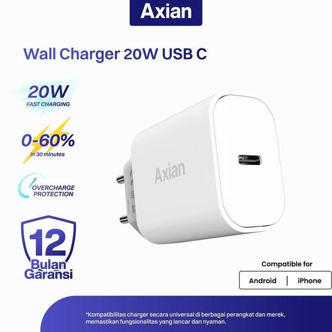 SALE AXIAN ADAPTOR CHARGER IPHONE 20W USB C PD FAST CHARGING KEPALA CAS IPHONE ORIGINAL