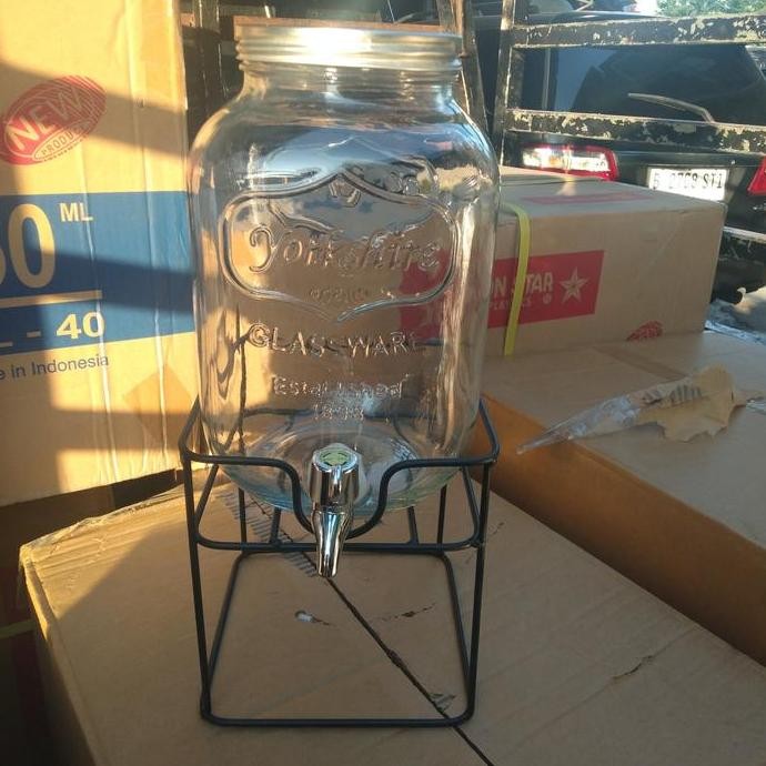 Tempat Air Kaca/Dispenser Kaca 8 Liter /Tempat Jus